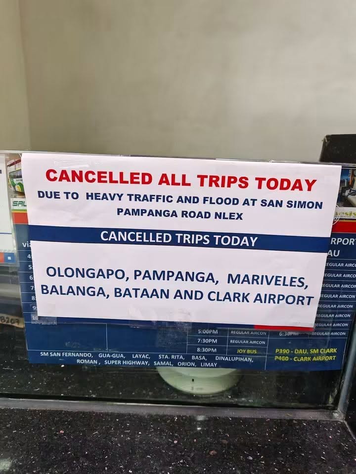 Bus trip sa ilang lugar , kinansela dahil sa baha at matinding trapiko sa NLEX