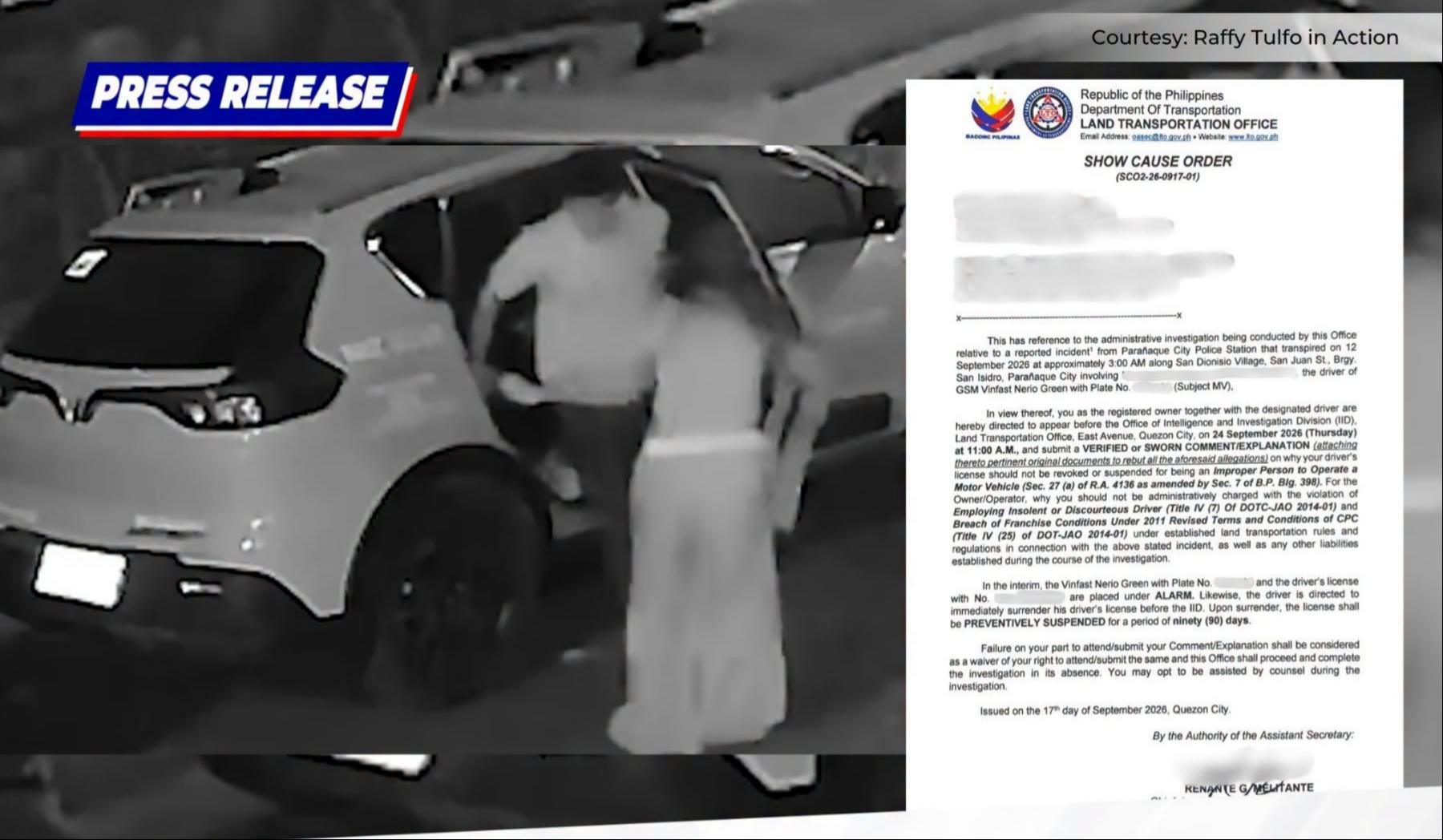Lifetime ban nirekomenda ng LTO laban sa taxi driver na namantala ng pasahero